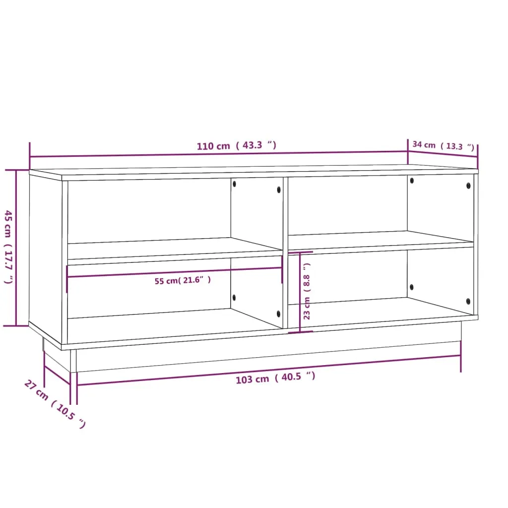Shoe Cabinet Black 110x34x45 cm Solid Wood Pine