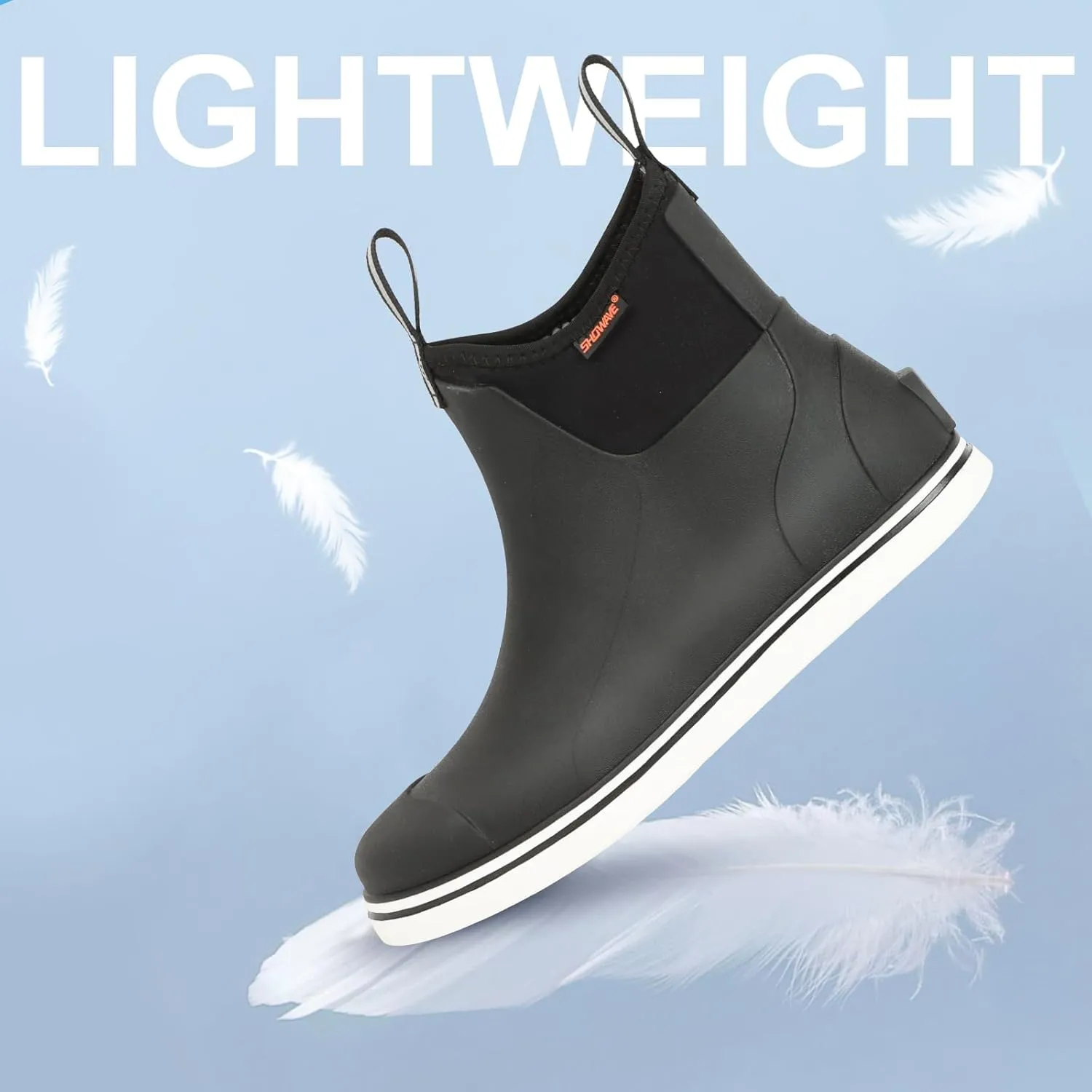 Showave Men's Deck Boots Waterproof Ankle Rubber Rain Boots for Boating Sailing Fishing