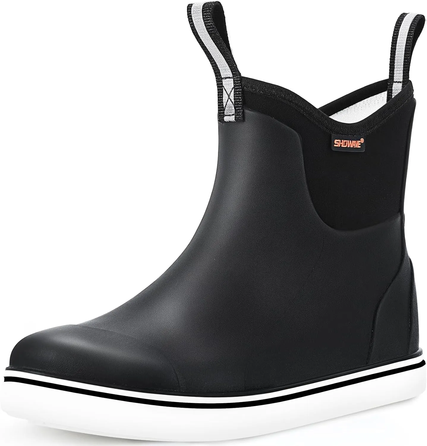 Showave Men's Deck Boots Waterproof Ankle Rubber Rain Boots for Boating Sailing Fishing