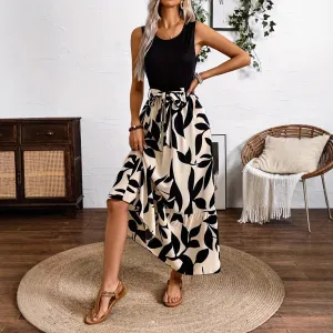 Spring And Summer Fashion Print Stitching Dress Spring And Summer Fashion Print Stitching Dress