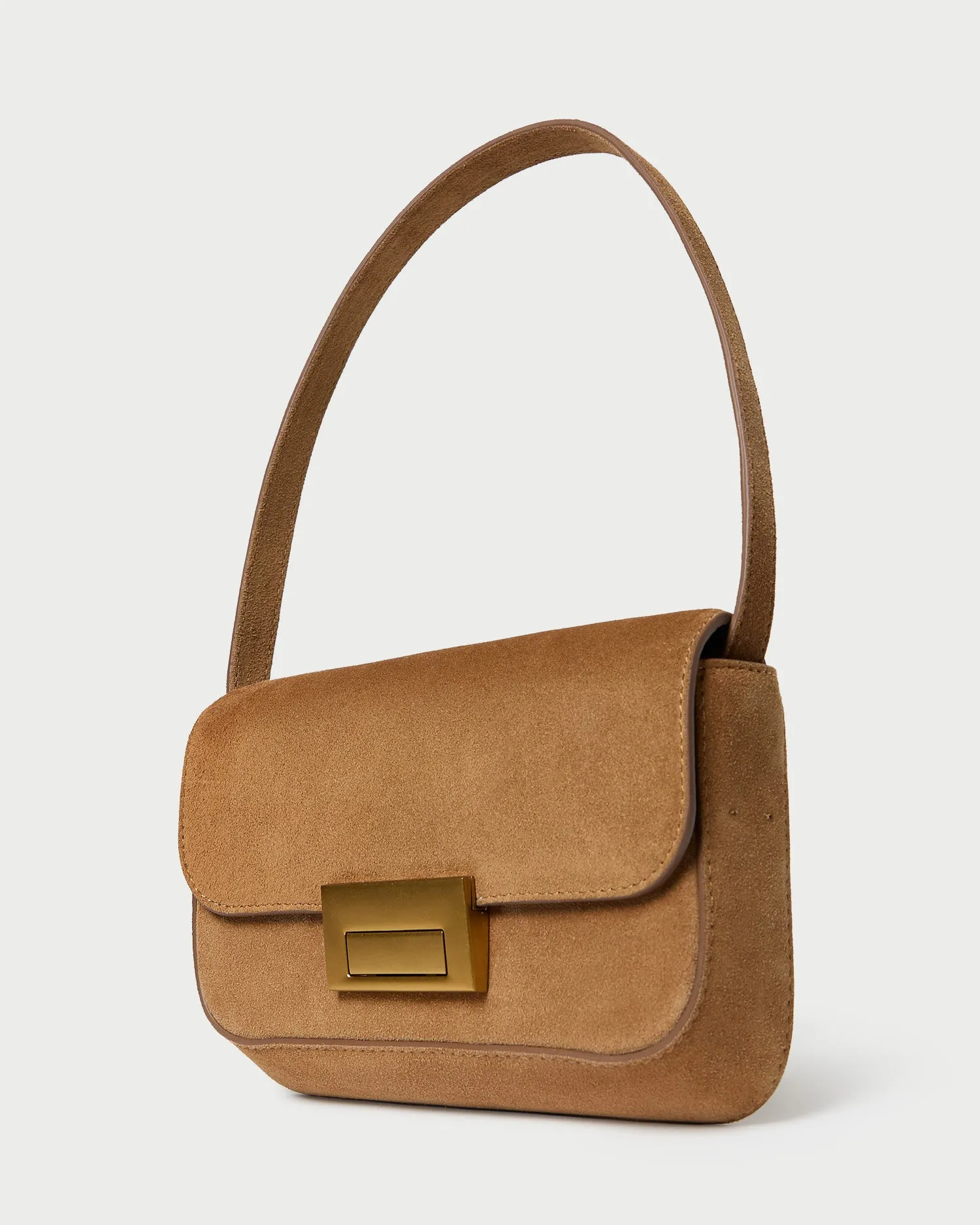 Stefania Toffee Suede Baguette Bag