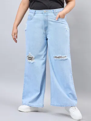 Style Quotient Women Plus Size Light Blue Wide Leg High Rise Jeans