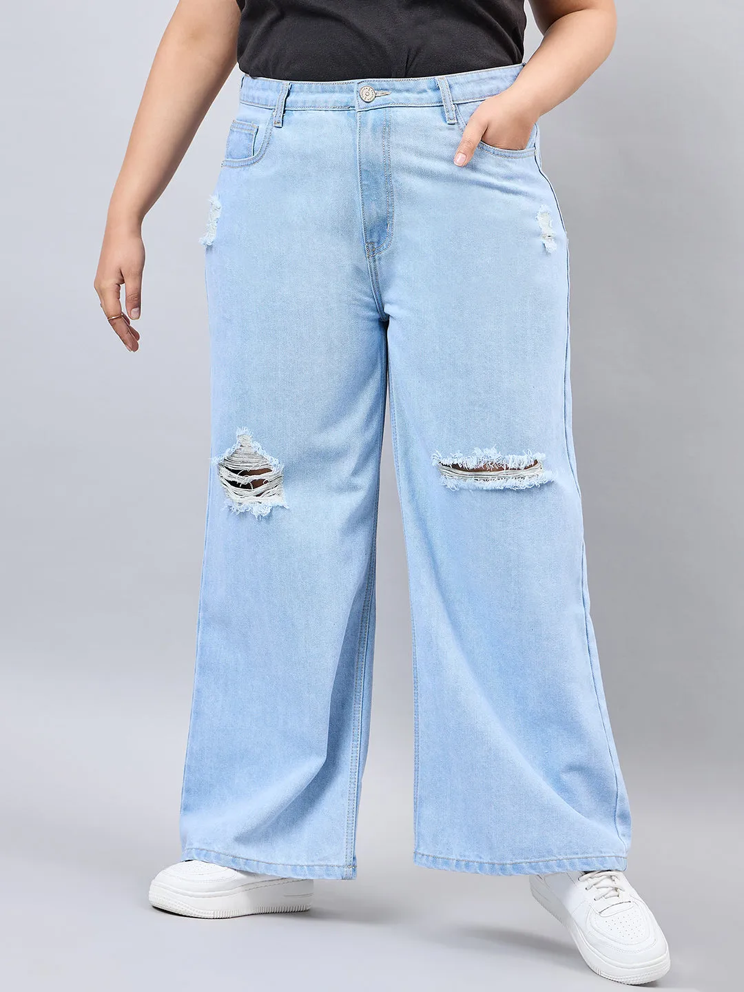 Style Quotient Women Plus Size Light Blue Wide Leg High Rise Jeans