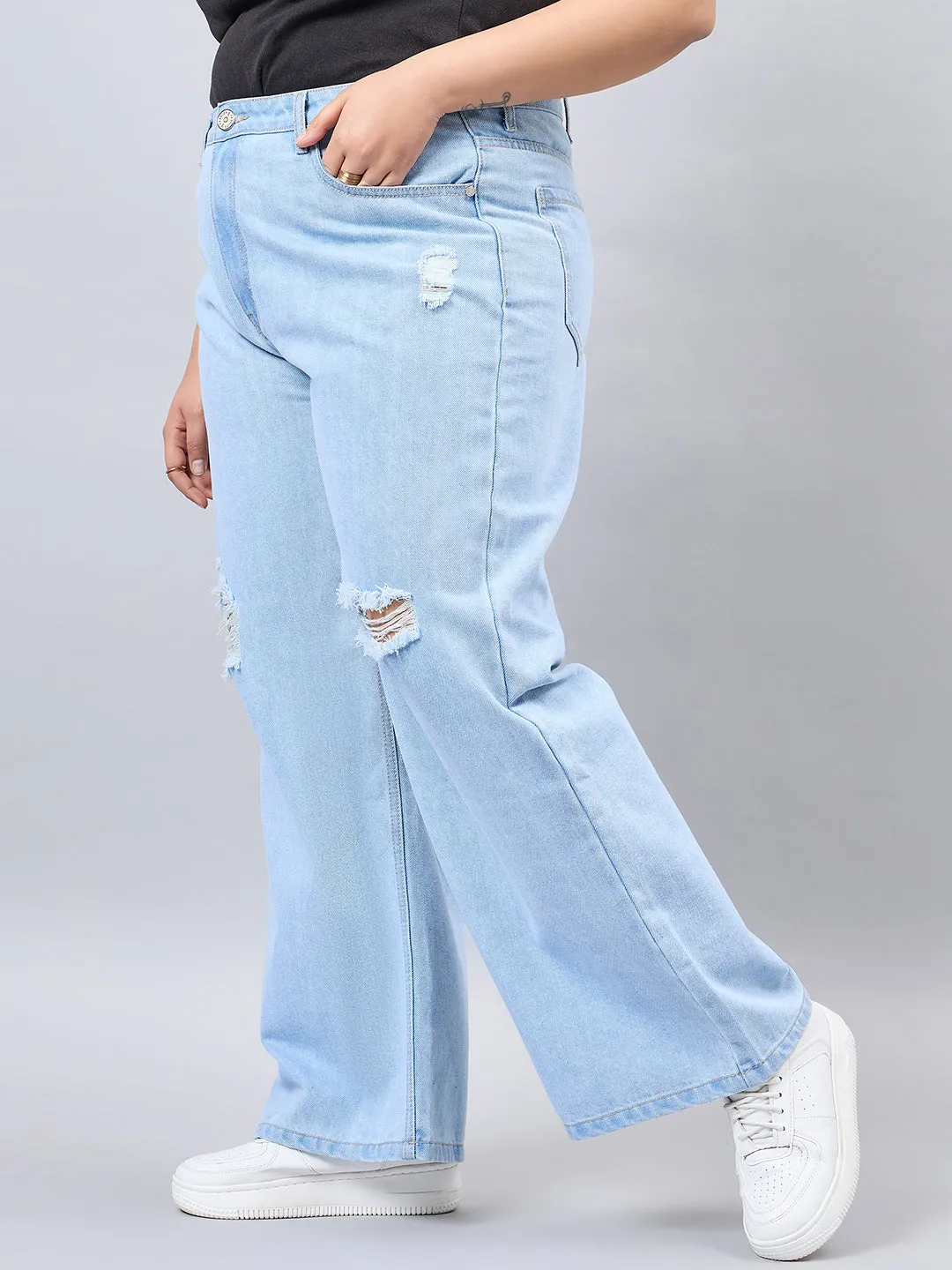 Style Quotient Women Plus Size Light Blue Wide Leg High Rise Jeans