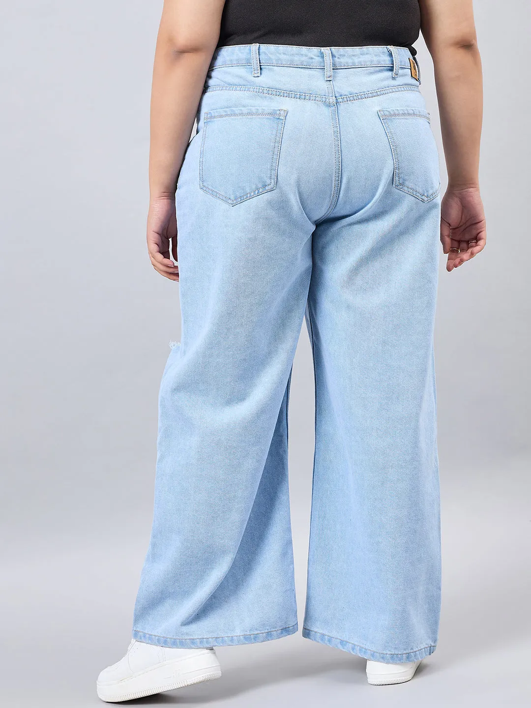 Style Quotient Women Plus Size Light Blue Wide Leg High Rise Jeans