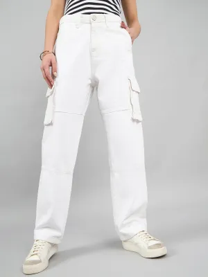 Style Quotient Women White Relaxed Fit High Rise Cargos