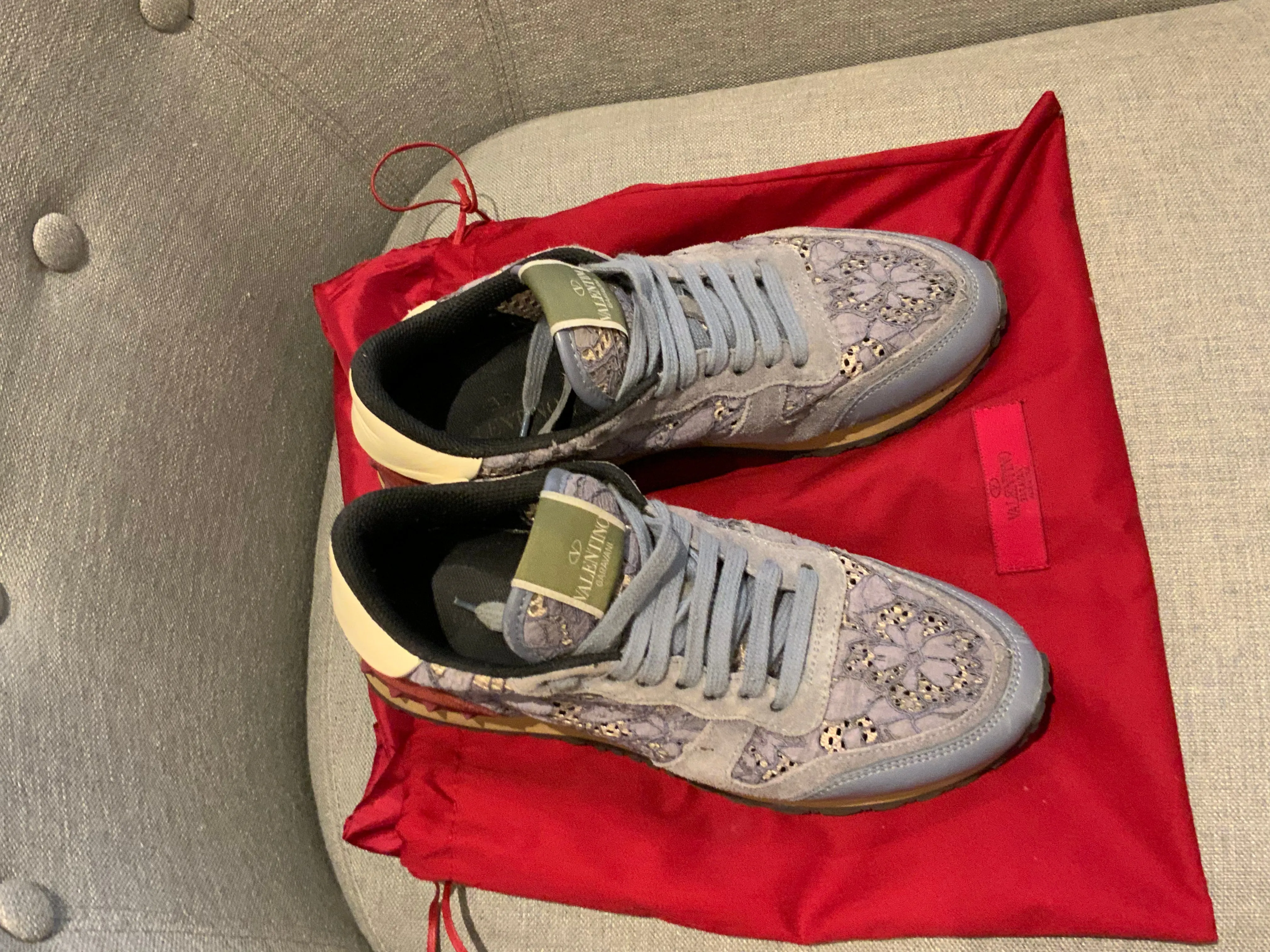 Valentino Rockrunner Lace Suede Printed Sneakers Trainers Size 38 UK 5 US 8 ladies