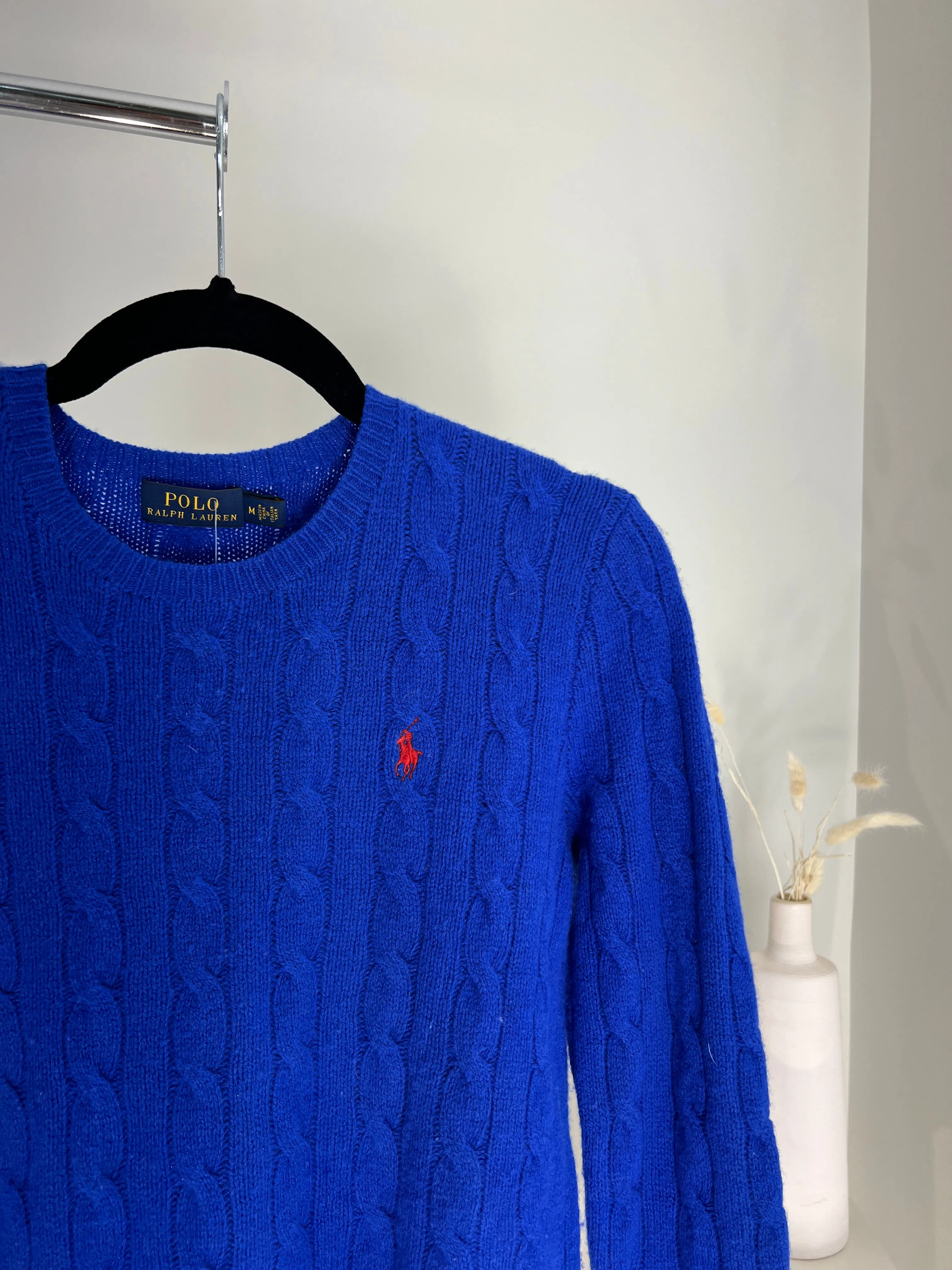 VINTAGE COBALT BLUE RALPH LAUREN CABLE KNIT SWEATER
