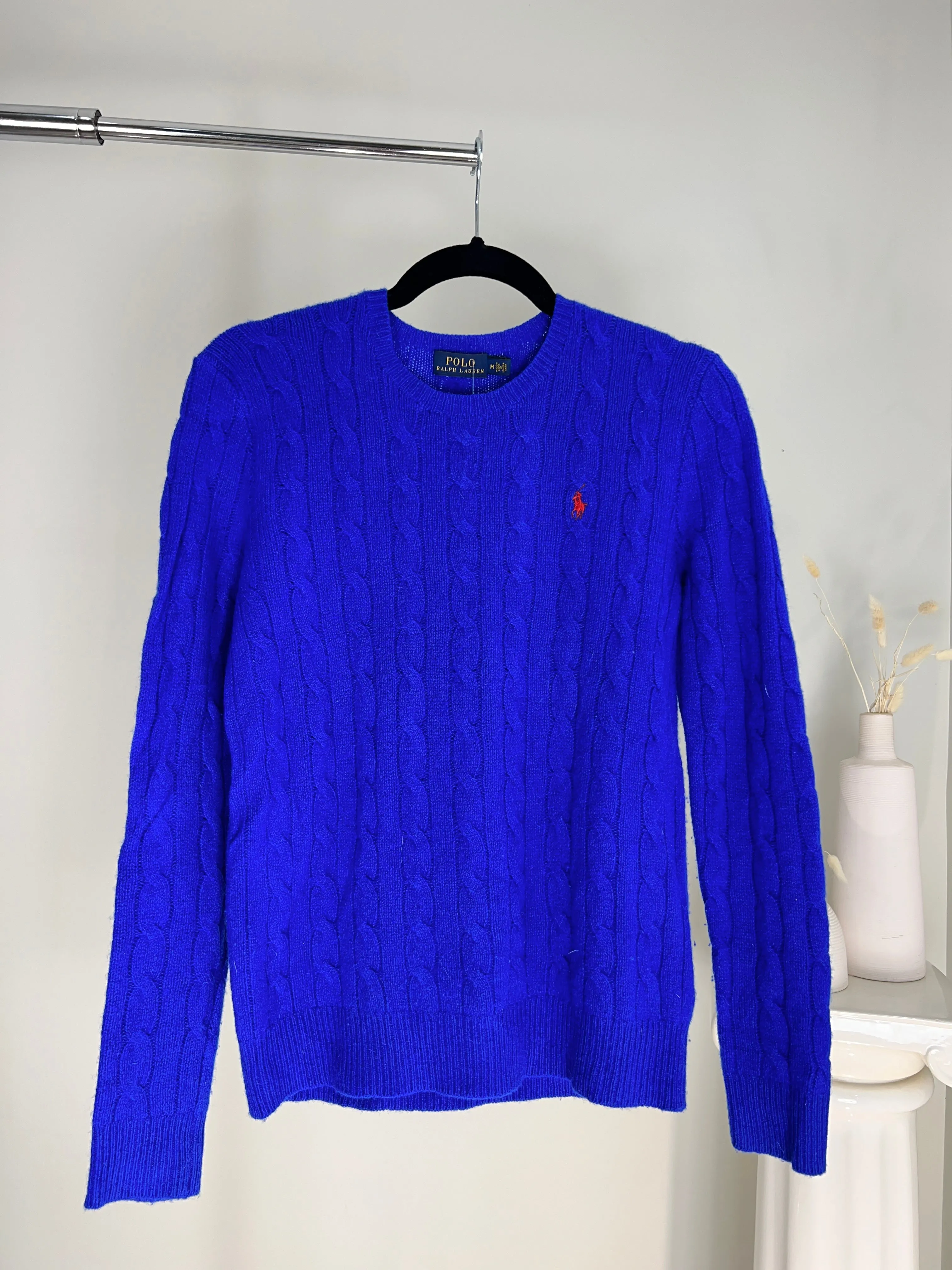 VINTAGE COBALT BLUE RALPH LAUREN CABLE KNIT SWEATER