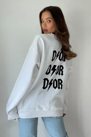 White Slogan Oversized Jumper