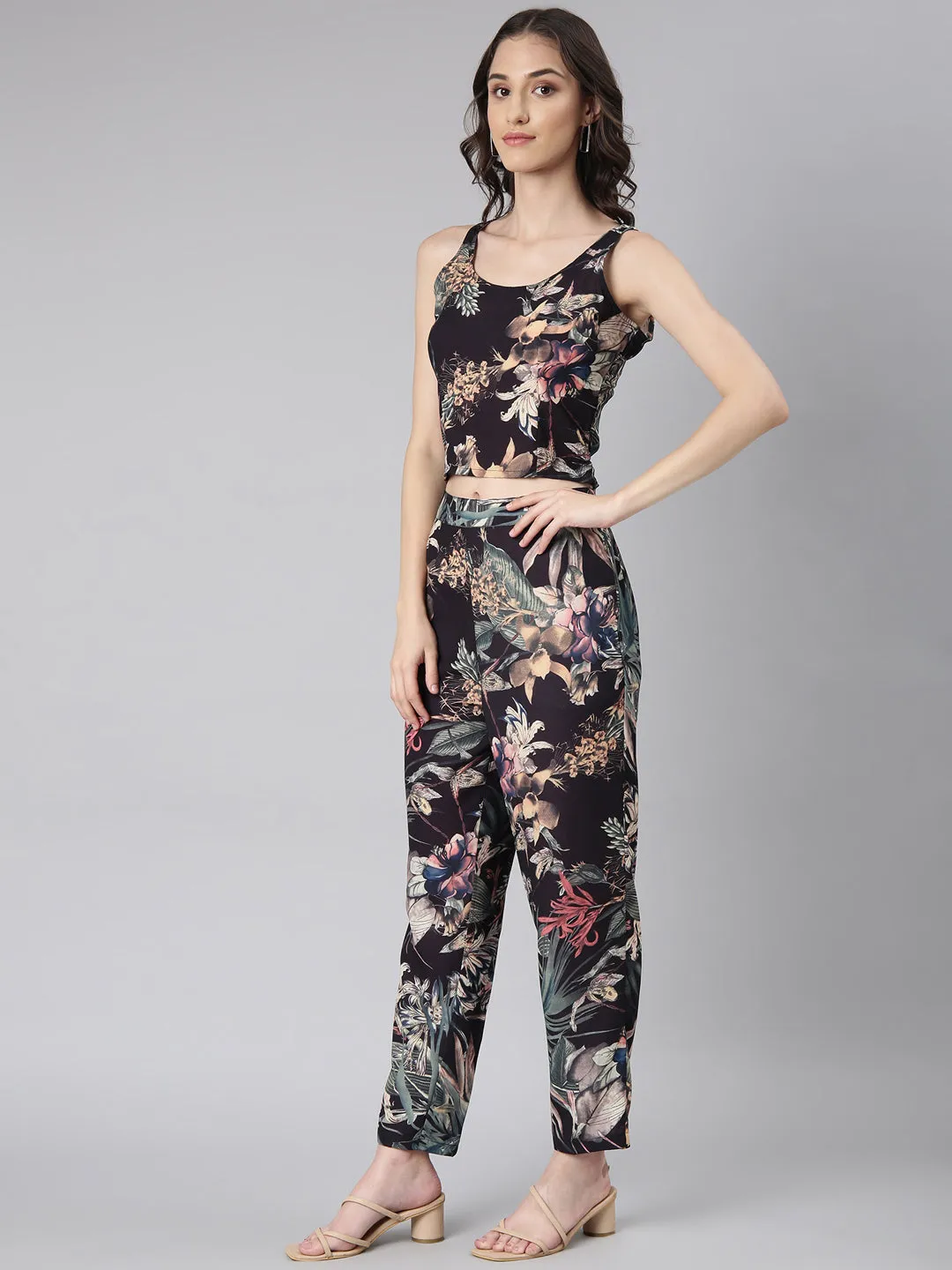 Women Black Printed Co-Ords