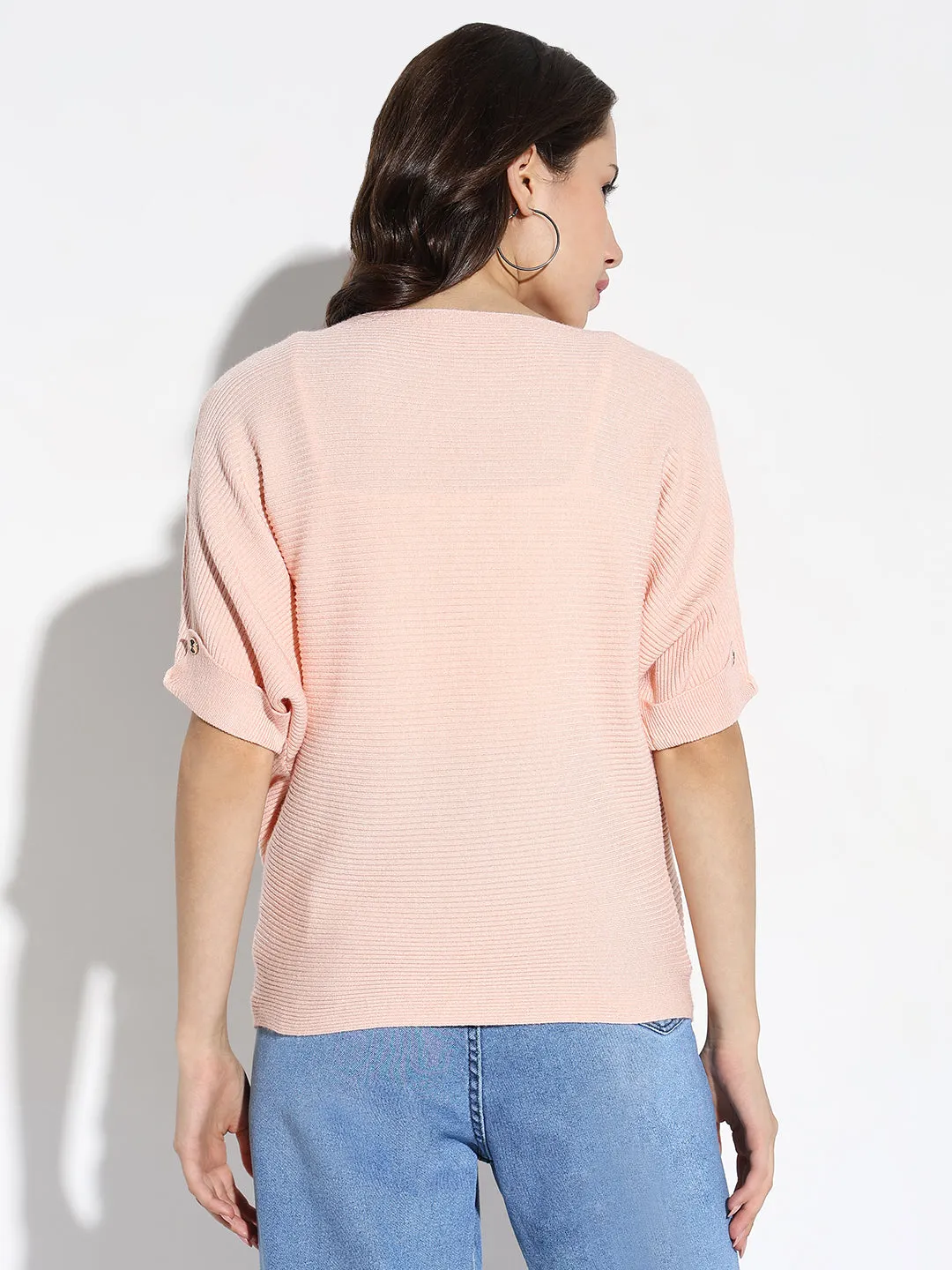 Women Peach Solid Boxy Top