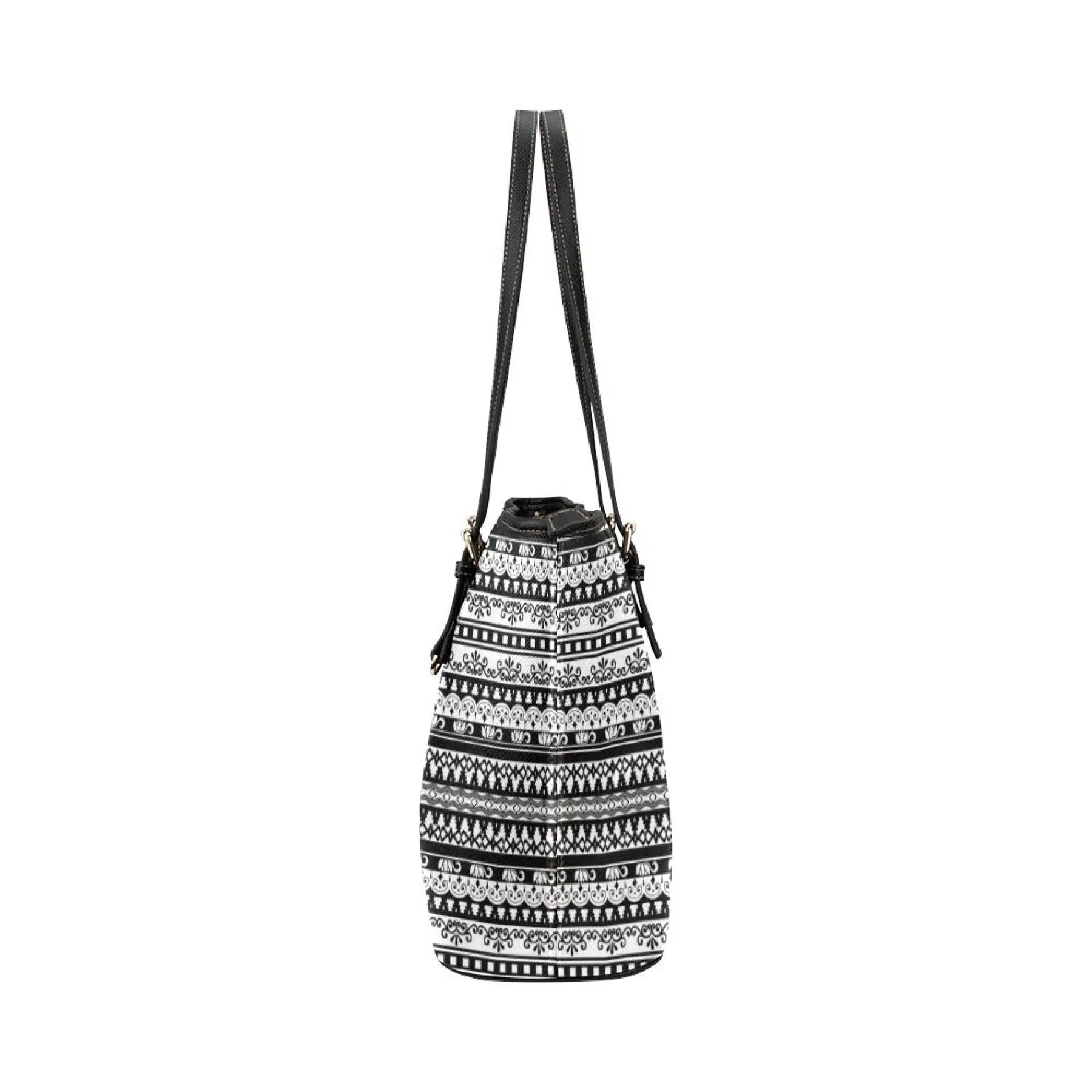 Women's Leather Tote Bag, Black & White Vintage Double Handle Handbag by inQue.Style