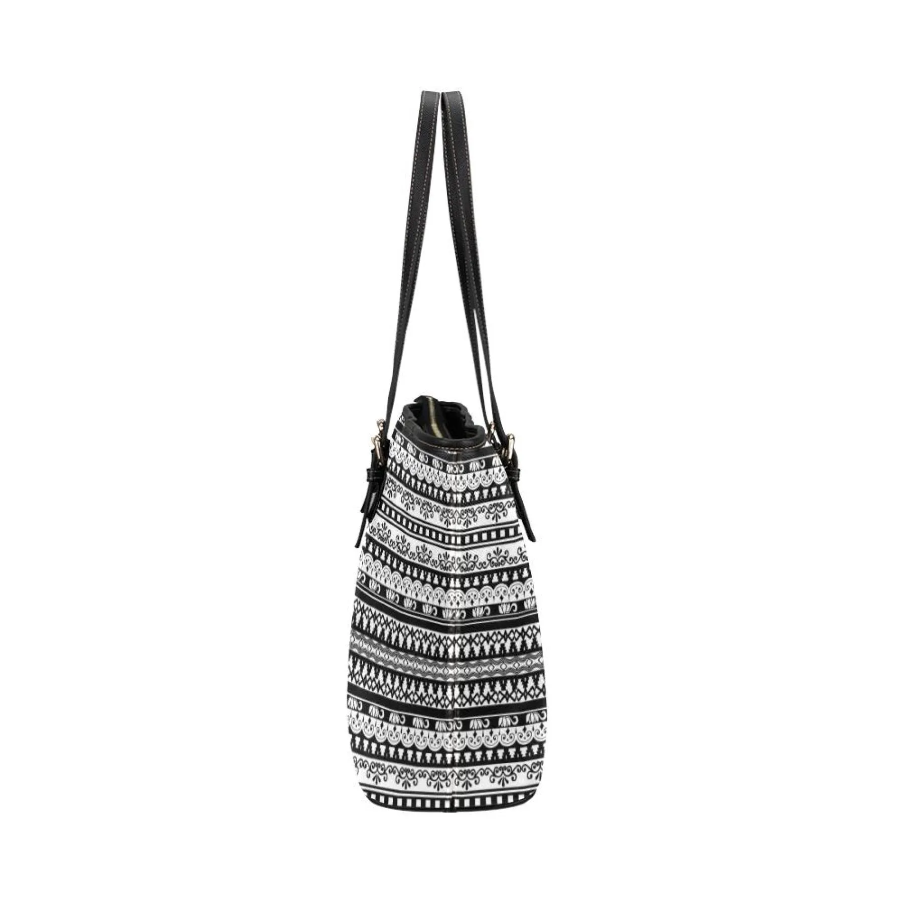 Women's Leather Tote Bag, Black & White Vintage Double Handle Handbag by inQue.Style