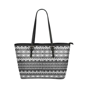Women's Leather Tote Bag, Black & White Vintage Double Handle Handbag by inQue.Style