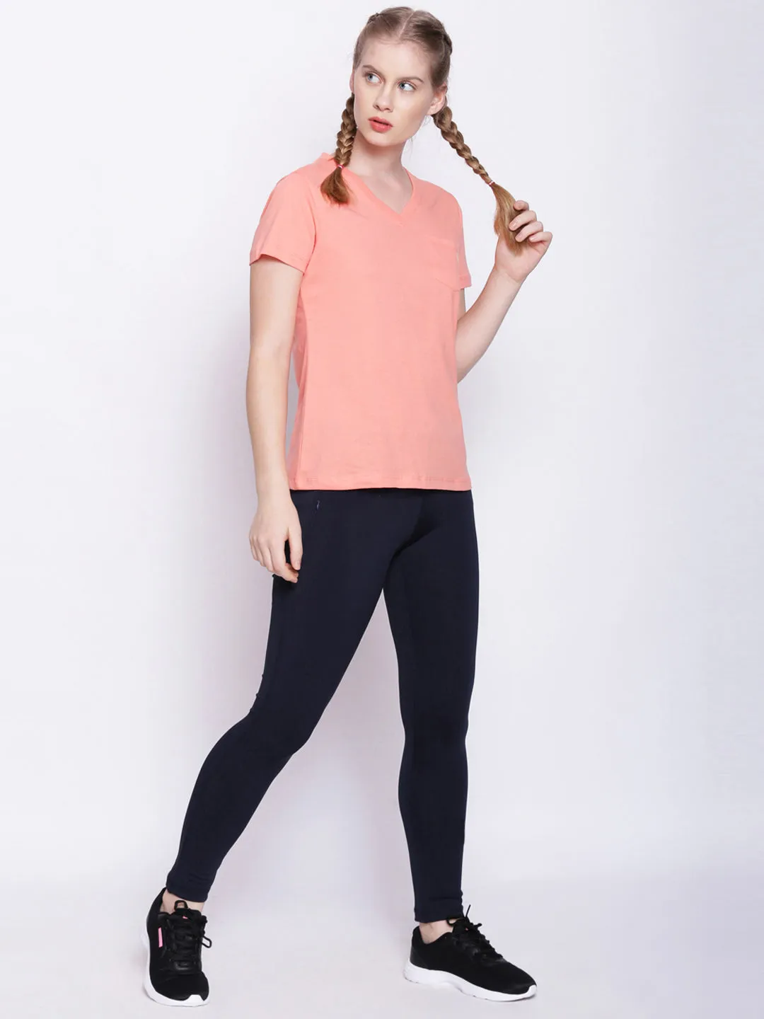 Womens Premium Cotton Solid V- Neck Half Sleeve T-Shirts