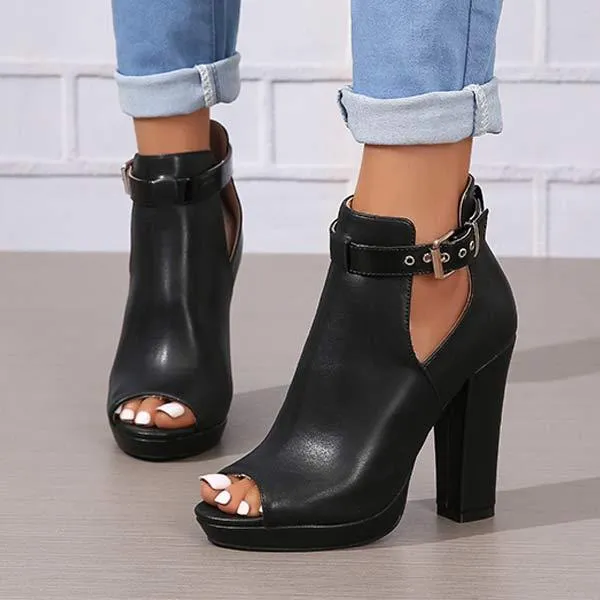 Women's Round-Toe Chunky Heel Buckled Sandals 98890555C