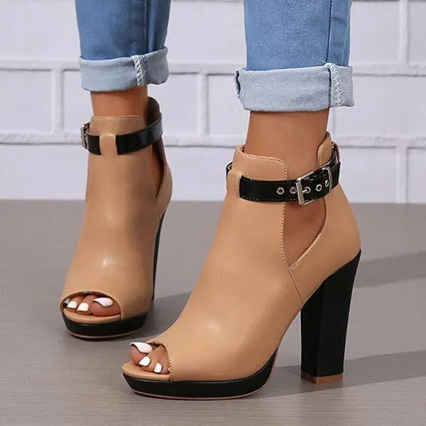 Women's Round-Toe Chunky Heel Buckled Sandals 98890555C