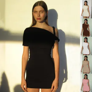 Women's Slim Hip Dress Summer Fashion One-shoulder Short Sleeve Solid Color Dresses Women's Slim Hip Dress Summer Fashion One-shoulder Short Sleeve Solid Color Dresses
